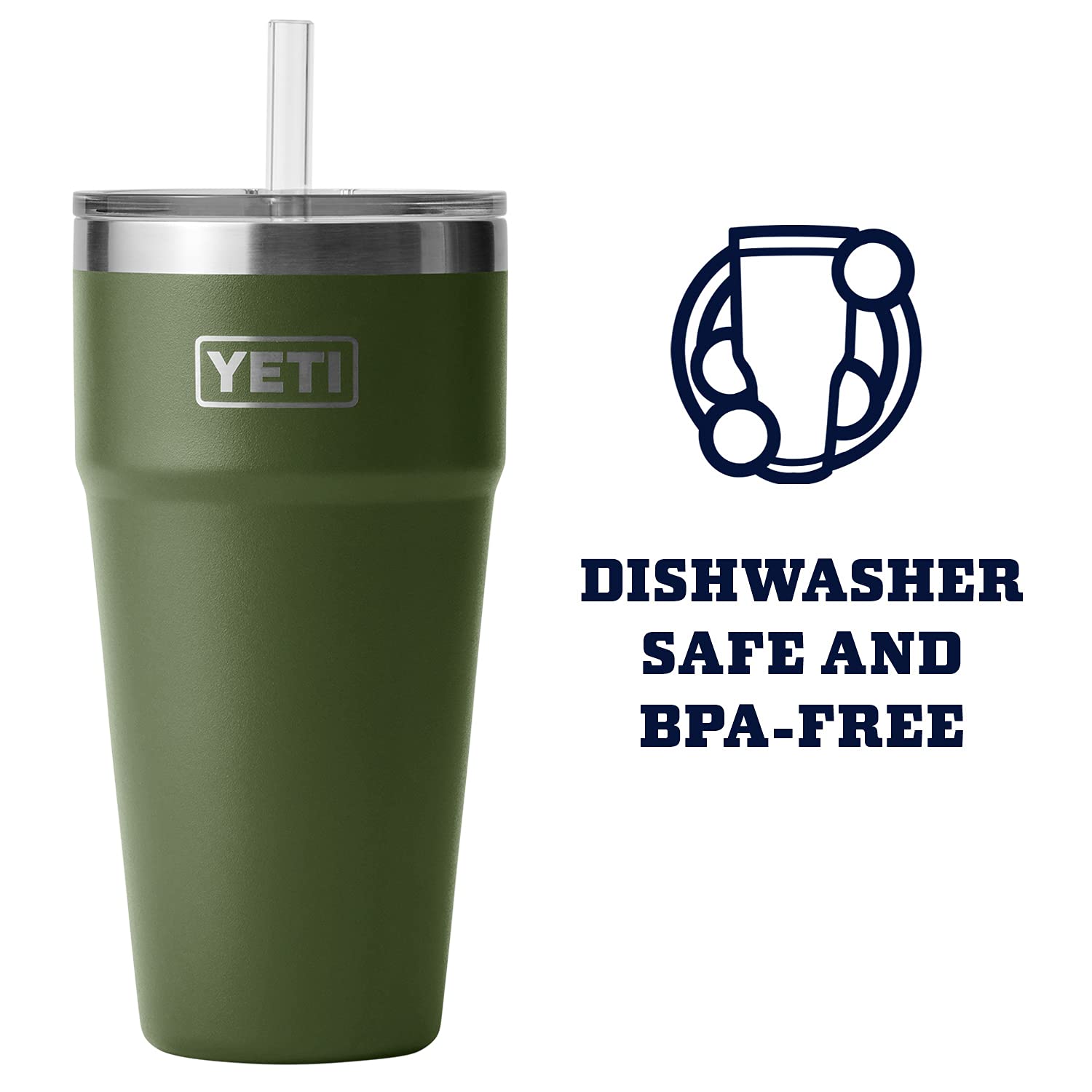 Yeti Rambler 26 Oz Straw Cup, Vacuum Insulated, Stainless Steel With Straw Lid, Highlands Olive